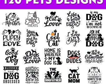 120 Pets bundle, Pets svg bundle, Funny pet quotes pack, Cat mom svg, Dog lover svg, Pets cliaprt set, Pets cutting files, Commercial use