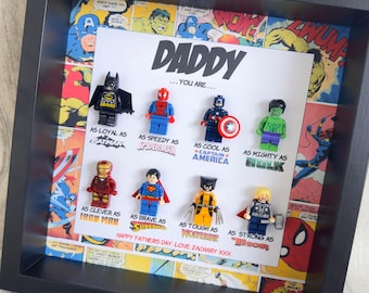 Personalised Superhero Box Frame, Comic Art Gift for Dad super hero Fathers Day Gift