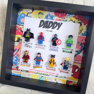 QUICK DELIVERY Fathers Day superhero gift, handmade box frame, Personalised dad, daddy, Gifts for him,Francais,Espanol, Italiano, Deutsche,