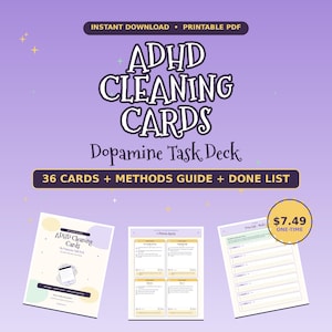 ADHD Cleaning Cards, Dopamine Task Deck, Executive Function Chore System (PDF)