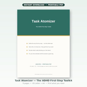 ADHD-uppgiftsförstärkare, arbetsblad för exekutiv dysfunktion (PDF-nedladdning)