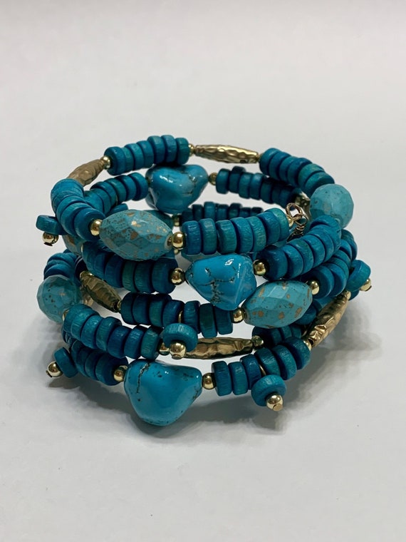 Turquoise Beaded Wrap Bracelet - image 1