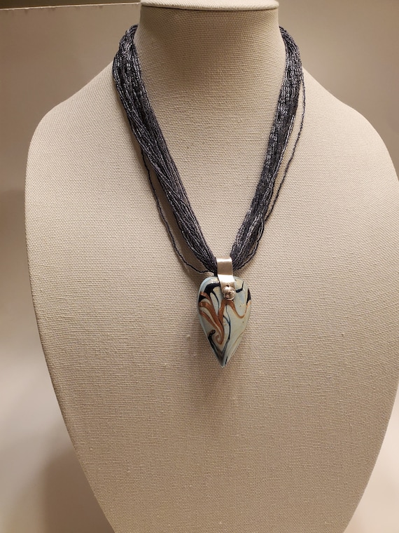 Glass Murano Pendant on Beaded Chain
