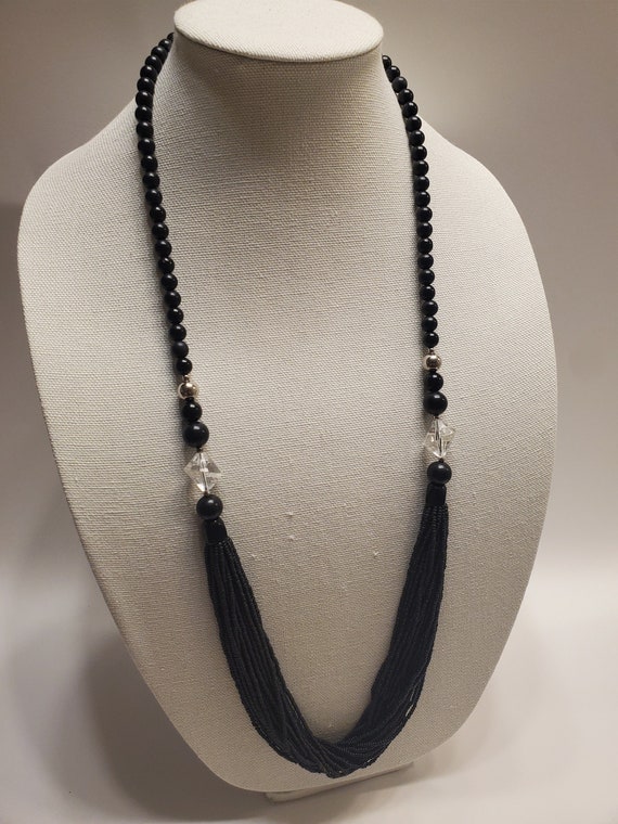 Vintage Black Beaded Statement Necklace Etsy