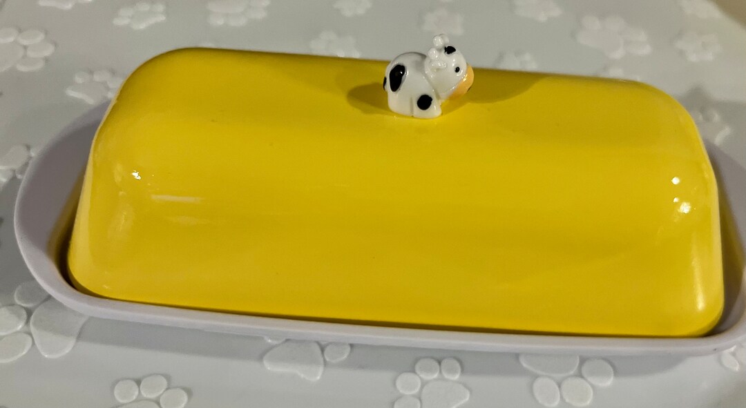 Cow Butter Dish Farm Butter Dish Yellow Butter Dish Cow Etsy