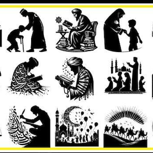 Islamitische kunst silhouet vectorbundel: lasergesneden en Cricut-ontwerpen (digitale download)