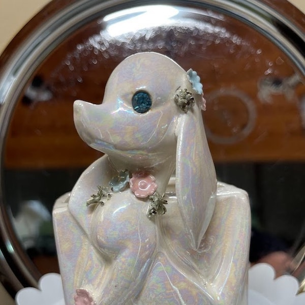 Vintage Lefton Rhinestone Iridescent Poodle Planter