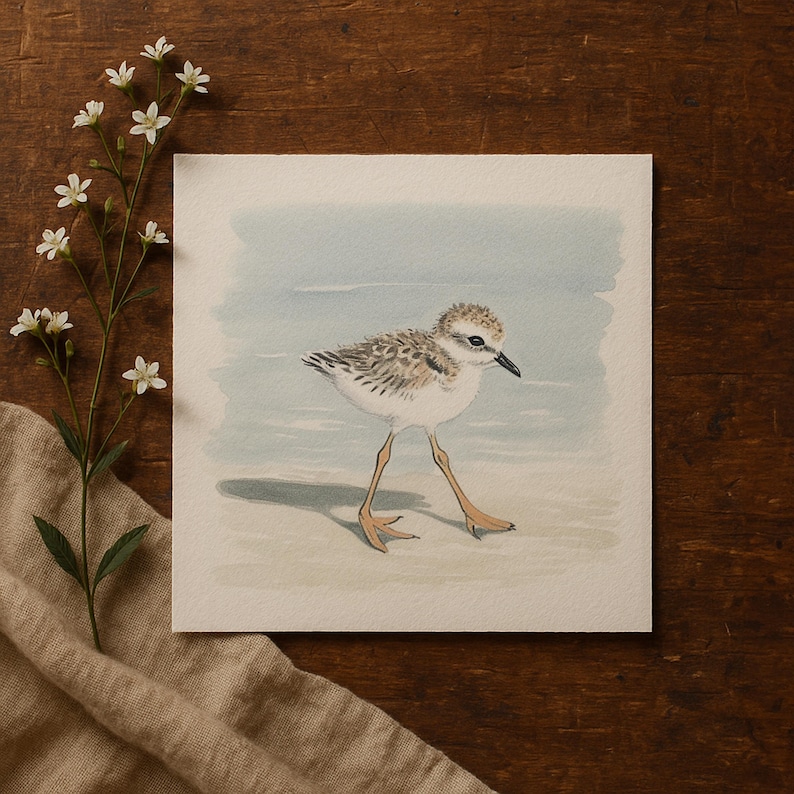 Mailed Prints | Piping Plover Watercolor Wall Art, Snowy Plovers Bird Print Set of 2, Coastal Kids Room Decor, Beach House Artwork image 3