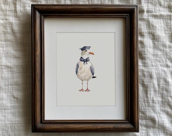 Mailed Print | Blue Seagull Watercolor Bird Art, Coastal Beach House Wall Decor, Seaside Living Room Artwork, Ocean Birds Print, Art Print