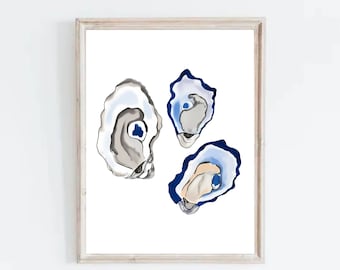 Mailed Print - Blue Oyster Watercolor Art | Coastal Painting | Watercolor Oysters