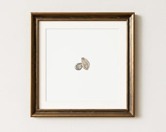 Miniature Oyster Watercolor Painting – Tiny Coastal Shellfish Decor, Nautical Farmhouse Wall Art, Mailed Artwork, Art Print