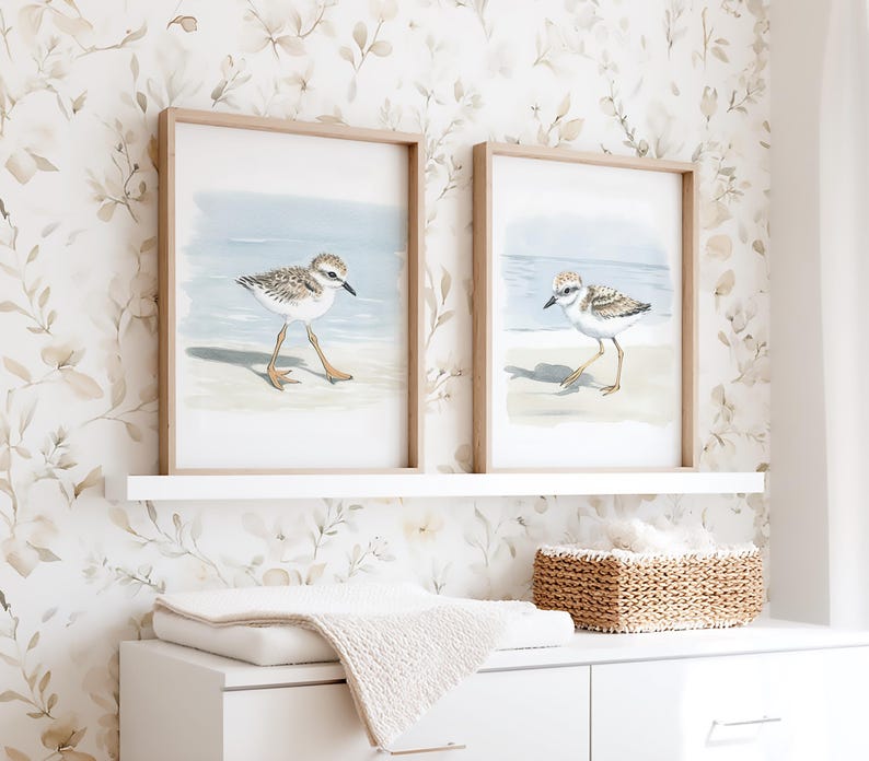 Mailed Prints | Piping Plover Watercolor Wall Art, Snowy Plovers Bird Print Set of 2, Coastal Kids Room Decor, Beach House Artwork image 8