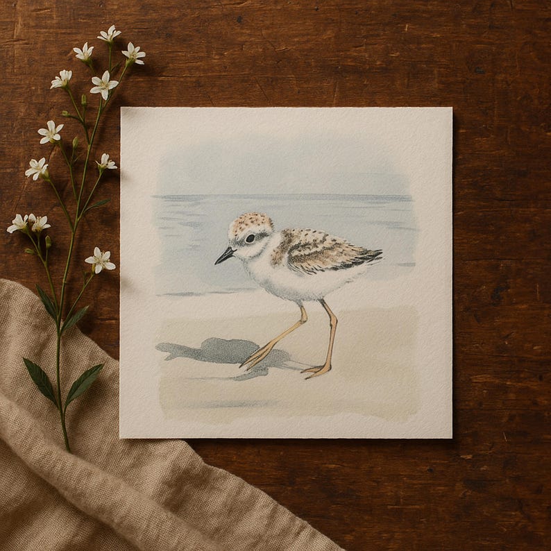 Mailed Prints | Piping Plover Watercolor Wall Art, Snowy Plovers Bird Print Set of 2, Coastal Kids Room Decor, Beach House Artwork image 5