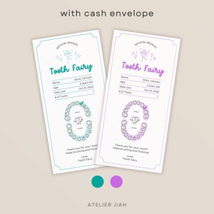 Modèle de reçu de la fée des dents Rapport modifiable sur les dents perdues Imprimable Lettre de certificat ToothFairy Carte des dents Carte des dents Note de la fée des dents Enveloppe de trésorerie