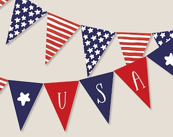 4th of Jul 4th of Jul 2020 Wimpelkette mit Flagge und USA 4th of Instagram Grillparty Dekoration 13x18 cm