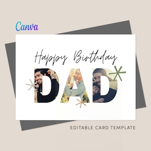 Happy Birthday Card Dad Printable Personalized Photo Birthday Card Editable Fathers Day Greeting Card Download Custom DIY Canva Template 7x5