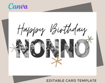 Tarjeta de cumpleaños personalizada para el abuelo: Collage de fotos, plantilla de Canva (descarga digital)