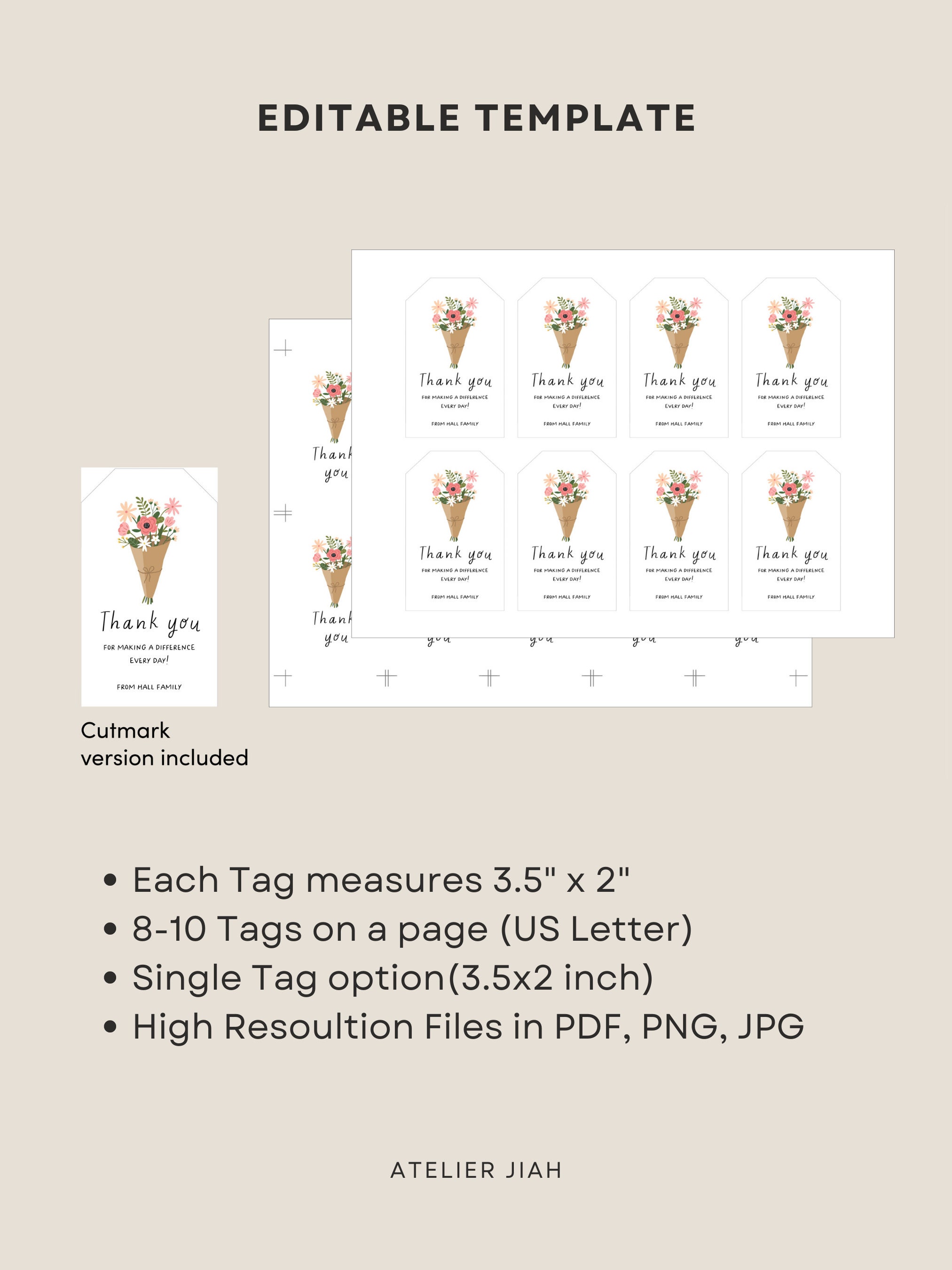 Flower Gift Tag Printable Floral Party Favor Tag Thank You Flower ...