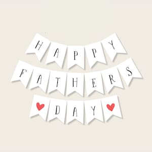 Afdrukbare Happy Fathers Day-gors afdrukbare Vaderdag feestbanner eenvoudig wit papier wanddecor minimalistische kaartbanner rood hart 5 x 7