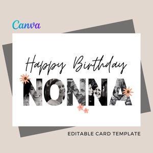 Gelukkige verjaardag Nonna-kaart Afdrukbare verjaardagsdagkaart DIY bewerkbare canvas kaartsjabloon Gepersonaliseerde Moederdag aangepaste fotokaart voor Nonna