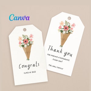 Étiquette de cadeau florale imprimable Étiquette de cadeau florale imprimable Merci bouquet de fleurs étiquette d'appréciation du professeur Étiquette personnalisée sur toile modifiable
