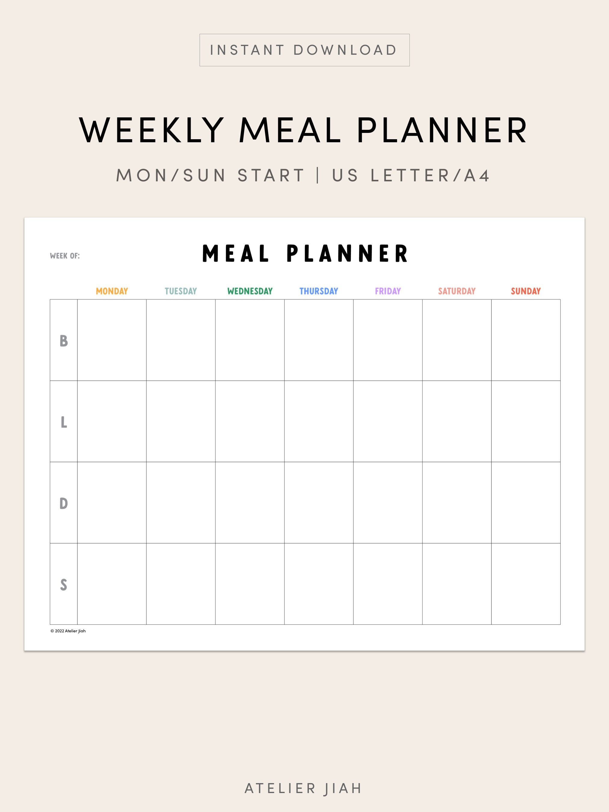 Weekly Family Meal Planner Printable: Kids Meal & Snack Plan (PDF) - Etsy