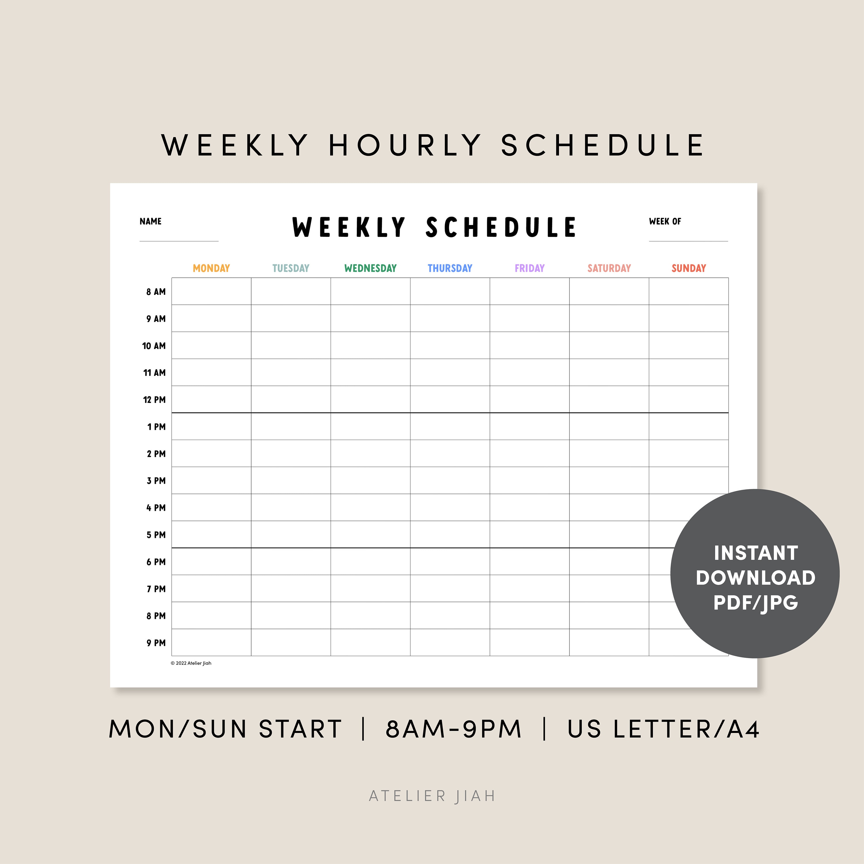 Kids Hourly Weekly Schedule Printable Family Weekly Hourly Planner