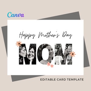 Bearbeitbare Muttertagskarte für Mama Druckbare leere glückliche Muttertagsgrußkarte DIY Canva-Kartenvorlage Laden Sie Ihre eigenen 3 Fotos hoch