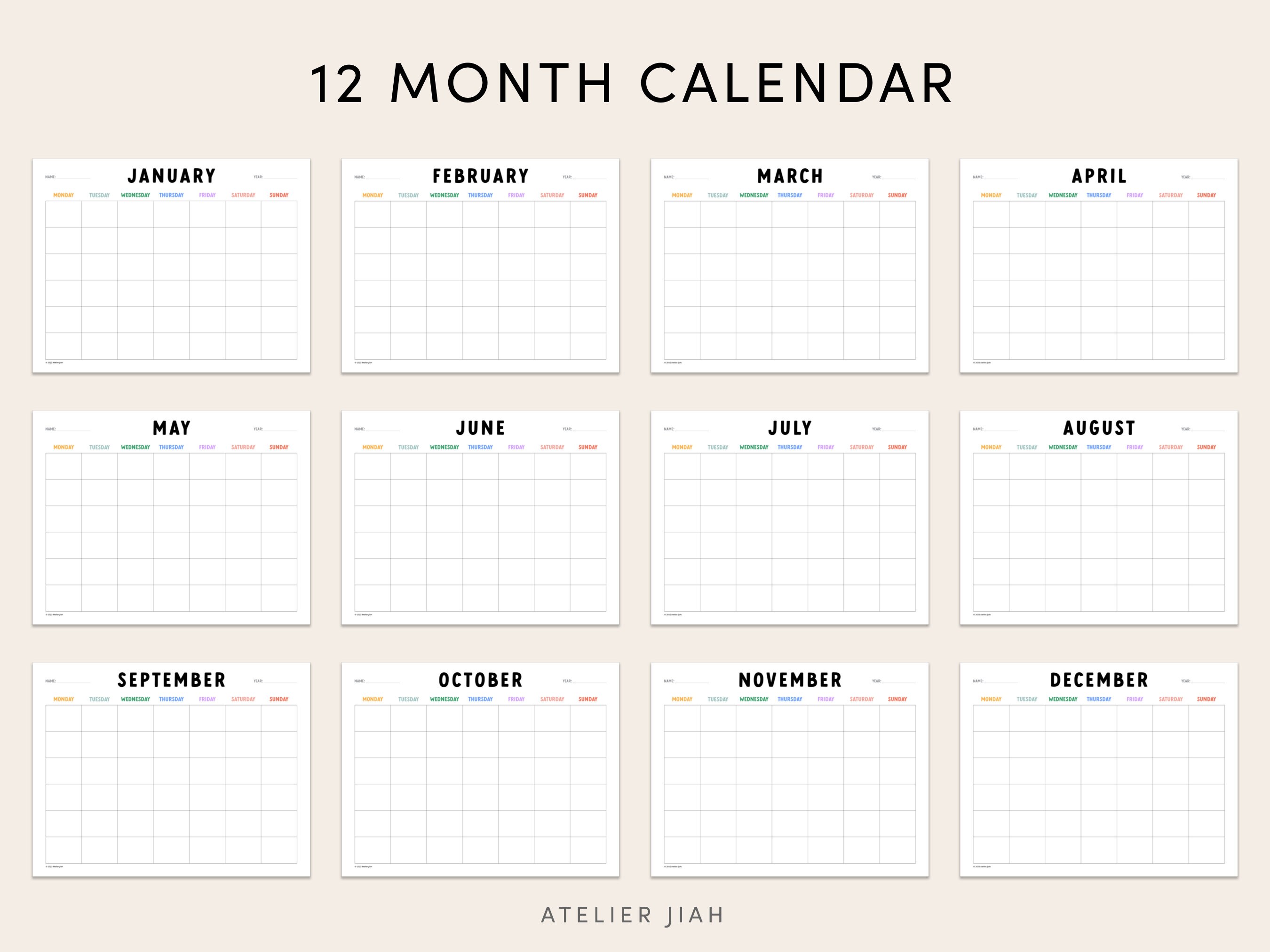 Kids Wall Calendar Printable Undated Calendar Monthly Planner Etsy