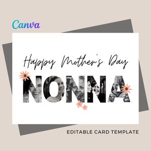 Tarjeta del Día de la Madre para Nonna, imprimible, editable, plantilla de Canva, personalizada, con foto personalizada para Nonna.