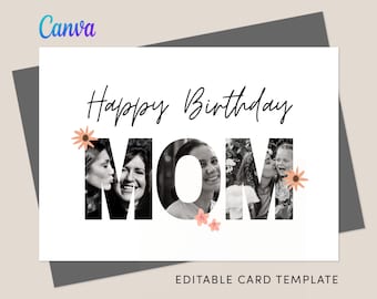 Happy Birthday Mom Card Printable Birthday day Card DIY Editable Canva Card Template Custom Photo Card for Mom Personalized Mothers day card