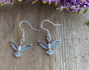 Silver Bird Drop Earrings:  Charm Earrings