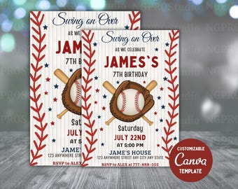 Baseball Birthday Party Invitation, Sports Birthday Invitation, Swing on Over, Rookie of the Year, Digital Editable Printable