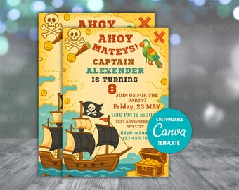 Editable Pirate Birthday Invitation, Pirate Birthday Party Invitation, Kids Pirate Birthday Invitation, Ahoy Matey Pirate Birthday Template