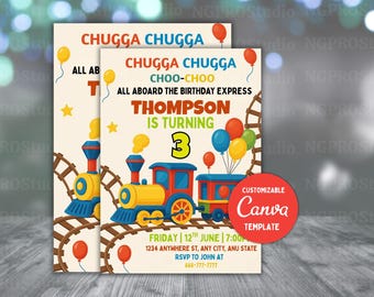 Editable Train Birthday Express Party Invitation, All Kids Aboard Invitation Template, Train Birthday Party, Train theme Digital Invitation