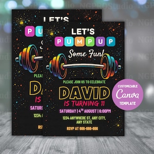 Fitness Gym Birthday Invitation, Printable Birthday Party Invitations, Party Invitations Template, Instant Download