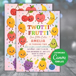 Editable Two-tti Frutti Birthday Invite Two-tti Frutti 2nd Birthday Tutti Frutti Party Invite, Fruit Party, Twotti Fruitti, Instant Download