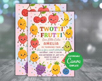 Editable Two-tti Frutti Birthday Invite Two-tti Frutti 2nd Birthday Tutti Frutti Party Invite, Fruit Party, Twotti Fruitti, Instant Download