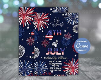 Invitation d'anniversaire du 4 juillet, invitation patriotique du 4 juillet à la fête de l'indépendance aux États-Unis, drapeau américain, lunettes de soleil MODIFIABLES