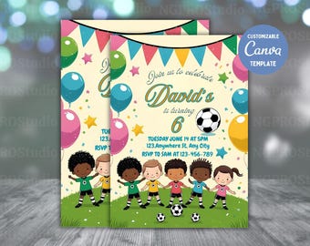 Soccer Birthday Invitation. Kid Football Birthday Party Invite EDITABLE Template. Sport Theme Boy Digital Download. Blue Team Club