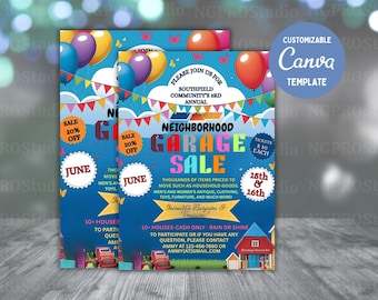 Neighborhood Garage Sale Flyer Digital Editable Template, School Church PTA PTO Fundraiser Flyer Community Yard Rummage Sale Event Poster