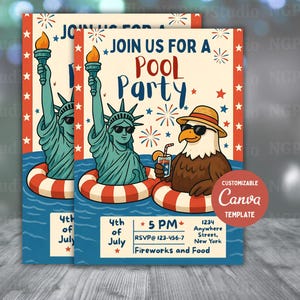 Editable Independence Day Pool Party Patriotic, 4Th Of July Pool Party Invitation Invite Editable Template Instant Download