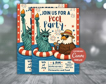 Editable Independence Day Pool Party Patriotic, 4Th Of July Pool Party Invitation Invite Editable Template Instant Download