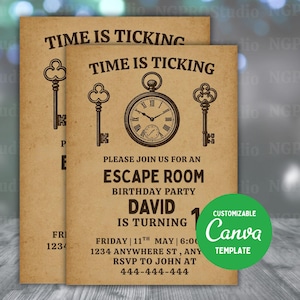 Escape Room Invitation, Mystery Birthday Party, Editable Escape Room Party, Escape Room Birthday Invitation, Editable Canva