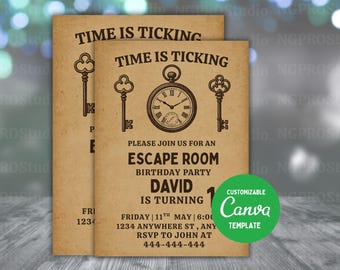 Escape Room Invitation, Mystery Birthday Party, Editable Escape Room Party, Escape Room Birthday Invitation, Editable Canva