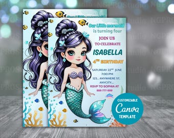 Mermaid Birthday Invitation Mermaid Invitation Mermaid Party Invitation Under the Sea Invitation Pink Theme EDITABLE Instant Download