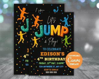 Jump Invitation Jump Birthday Party Invite Trampoline Party Bounce House Party Jump Party Let's Jump Boy Editable Printable Download