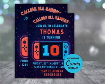 Editable Video Game Birthday Invitation, Video Game Invite Template, Video Game Birthday Invite, Boys Video Game Evite, Instant Download
