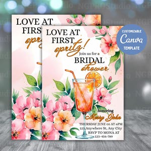 Love at First Spritz Bridal Shower Invitation, Aperol Spritz Bridal Shower Invite, Citrus Bridal Brunch, Orange Bridal Shower Bright Florals