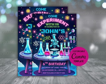 EDITABLE Mad Science Birthday Invitation, Boy Science Party Template, Neon Lab Experiment, Rainbow Scientist Invite, Instant Download